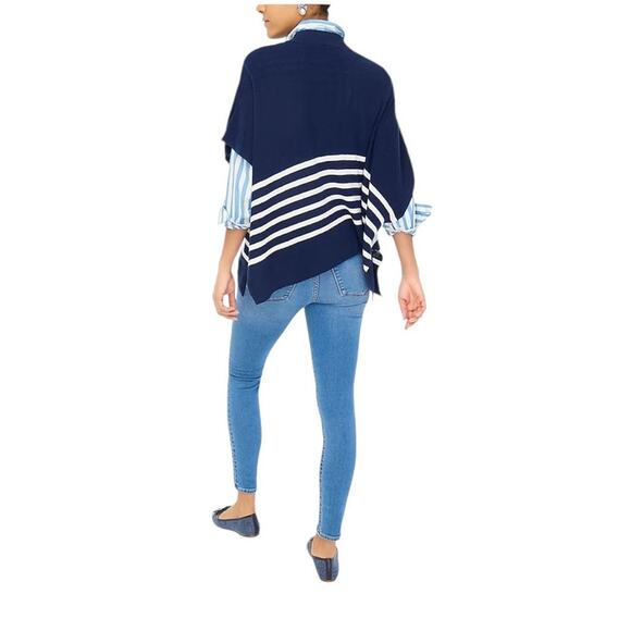 J.CREW Women's Striped‎ Relaxed fit Poncho in antique navy ivory stripe-OS - Picture 2 of 7